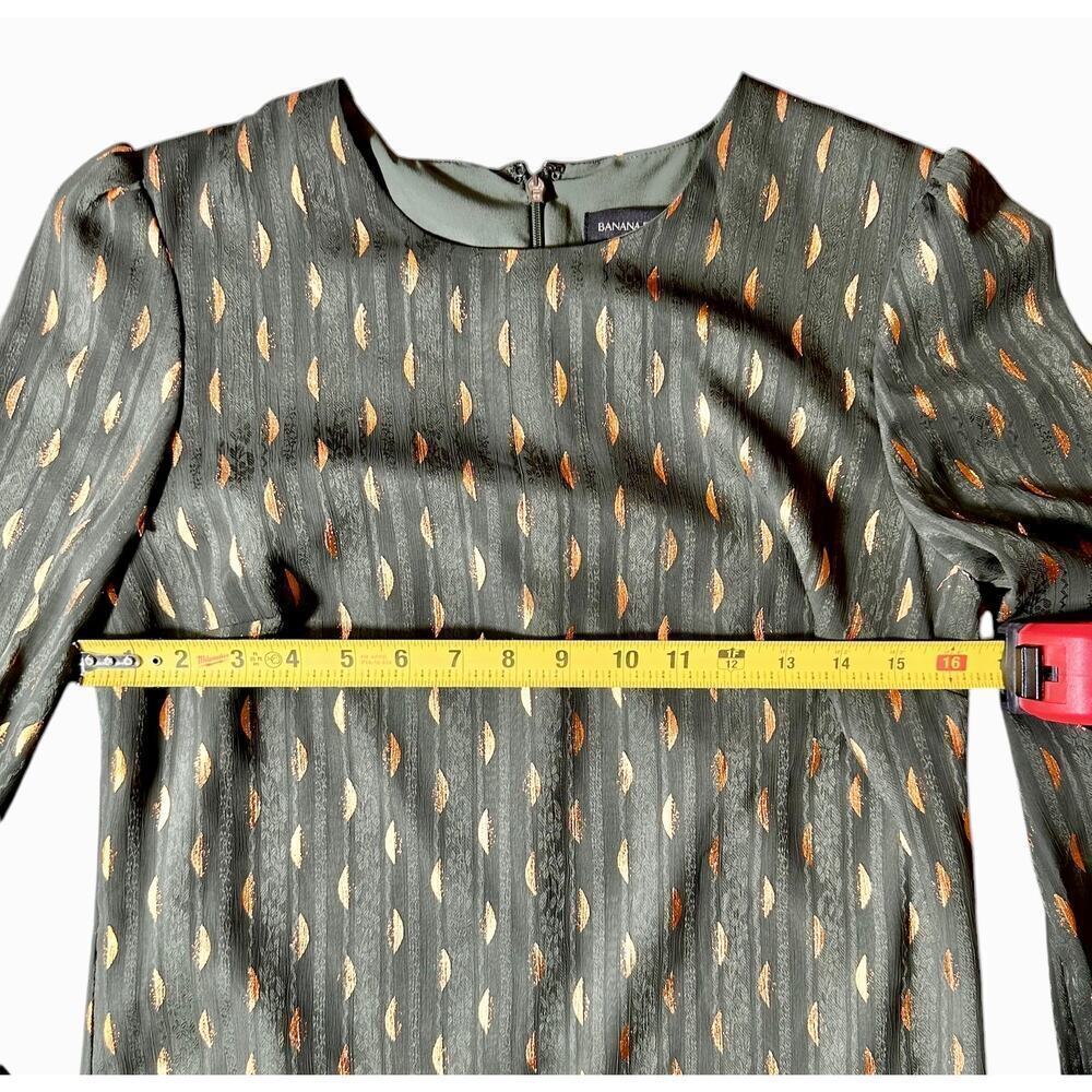 Banana Republic Green Gold Metallic Print Long Sleeve Tie Cuff Dress Size 2 - Picture 5 of 6